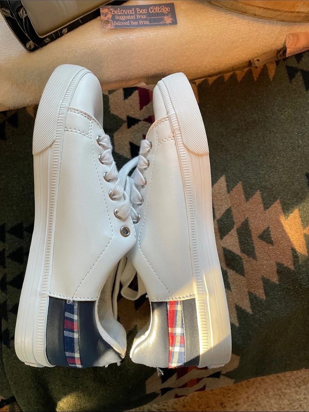 Tommy Hilfiger White Lace-Up Sneakers with Navy & Red Accents